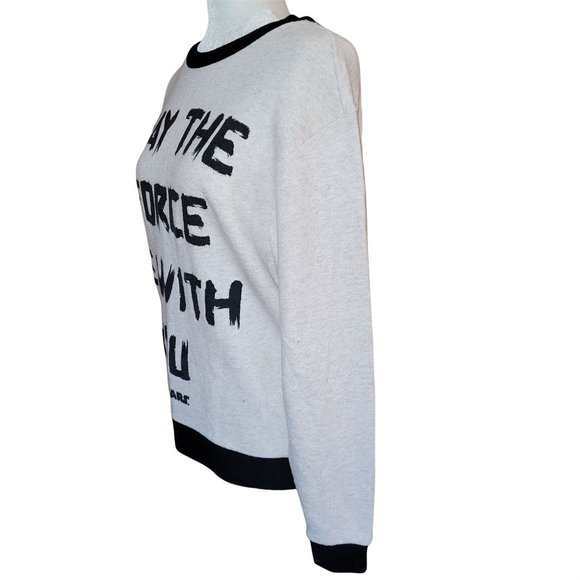 Star Wars Women's Med May The Force Oversized Sweater Top Oatmeal Black Textured - Picture 3 of 7